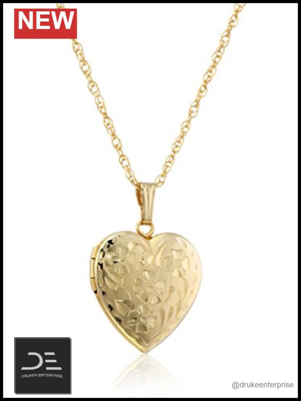 14K Gold Filled Engraved Flowers Heart Locket Necklace 18" Holds 2 Pictures